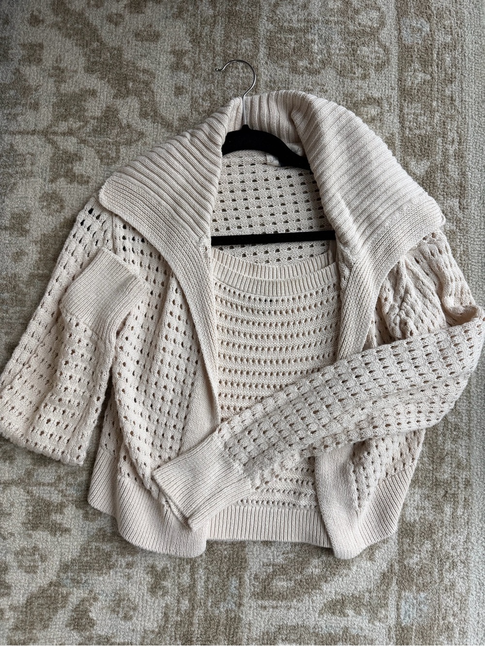BUNDLE Target Cream Open-Knit Shawl Collar Women's Sweater and matching tank